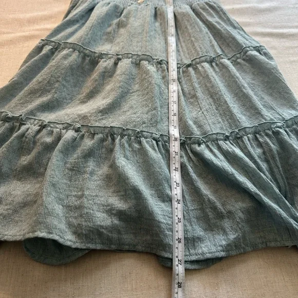Altar'd State Sage Green Smocked Summer Dress Size L Buttons Adjustable Straps - Picture 6 of 8